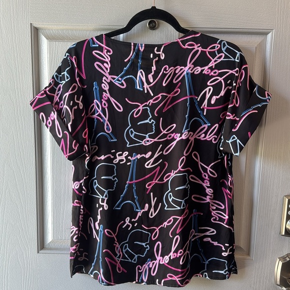 Karl Lagerfeld Black Tee with Pink and Blue Graphics - Picture 3 of 3